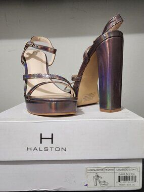 NIB H by Halston Sardinia Metallic Strappy Platform Dress Sandals